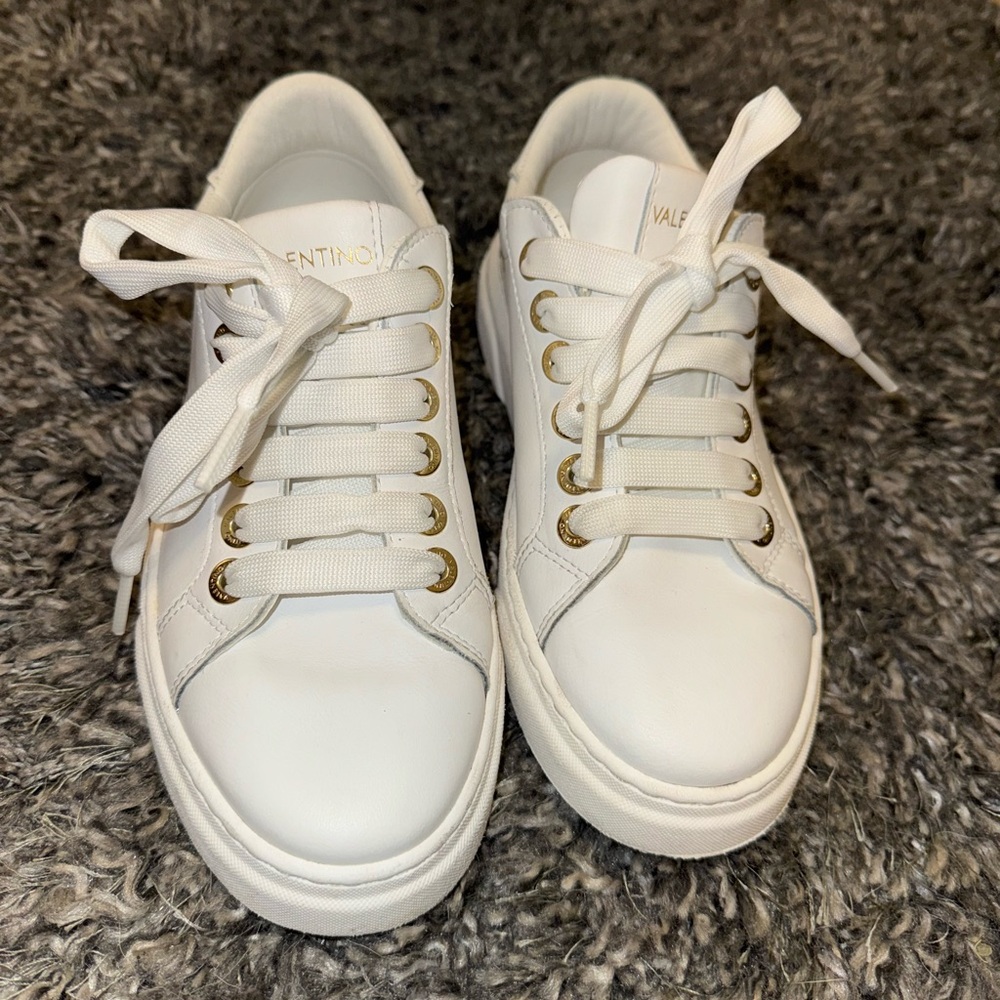 Valentino Women's White and Gold Sneakers